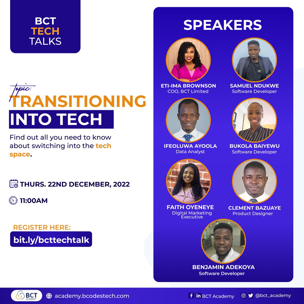bct_academy's tweet photo. Tech is the next big thing and you don't want to be left out.
REGISTERE VIA:  https://t.co/5IXGCLpHuh.
Kindly share with friends.

#techtrainingacademy #bcttechtalks #techmeetup #techschoolinlagos #tech #technews #learning #techwebinar #davido #cuppy #thenation https://t.co/xiTOEBnbse