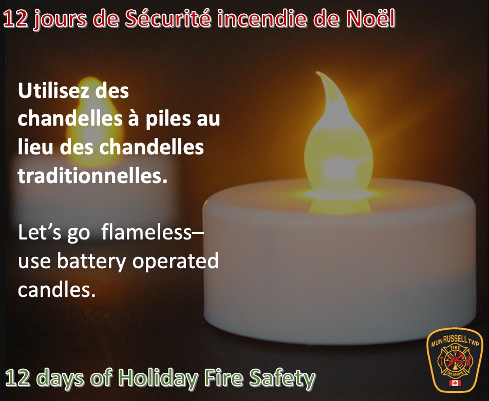 12 JOURS DE SÉCURITÉ INCENDIE DE NOËL
Jour 2- Chandelles à piles

12 DAYS OF HOLIDAY FIRE SAFETY
Day 2- Battery operated candles

#firesafety #12daysofchristmas #firedepartment #sécuritéincendie