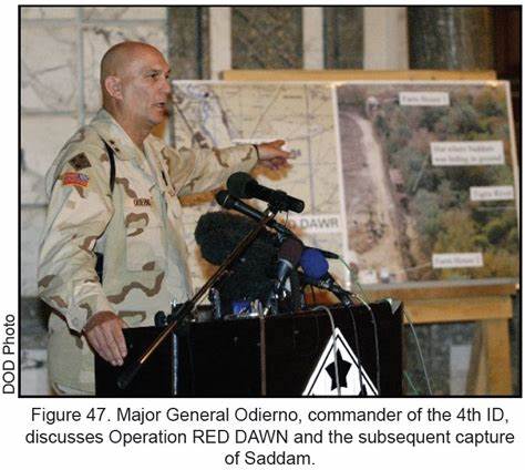 4thInfDiv's tweet photo. On this day in #IvyHistory, we mark the 18th anniversary of the capture of Saddam Hussein, former Iraqi president.
On Dec. 13, 2003, #OperationRedDawn was executed by joint operations Task Force 121, which was supported by the @RaiderBrigade and commanded by MG Raymond Odierno. https://t.co/vGi2WeI8FG