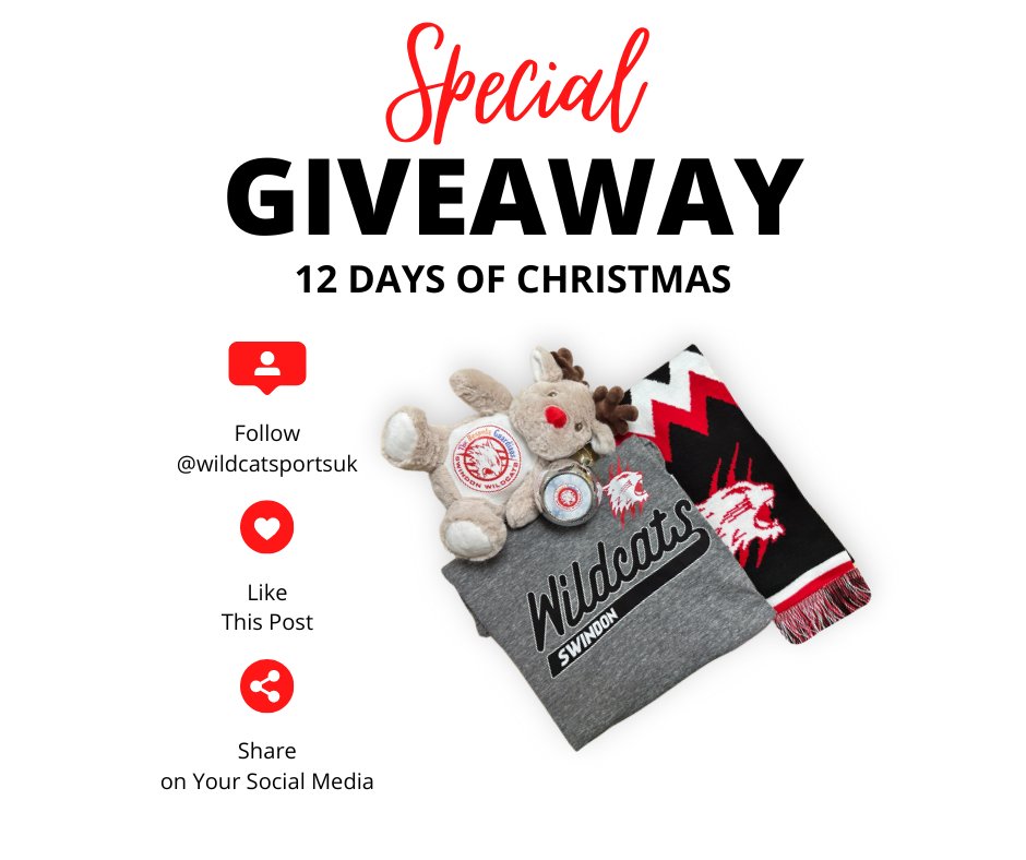 IT'S 12 DAYS UNTIL CHRISTMAS 🎁

To Celebrate Swindon Wildcats will be posting exciting content &amp; giveaways! 

To kick things off we're giving away a Wildcats Sports Bundle! 

For your chance to win simply:
FOLLOW <a href="/wildcatsportsuk/">Wildcat Sports</a>
LIKE &amp; RETWEET this post

Good luck 🤞