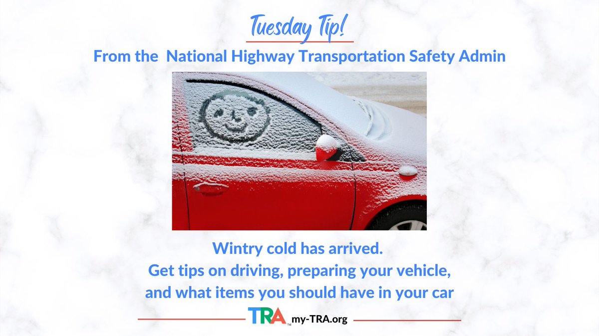 Download Winter Driving Safety Tips from the NHTSA from our website including basics, what to have for an emergency, changes in your tires, how cold affects your battery and more. my-tra.org/news-press/
#Winter #TRA #Driving #Safety #Cold #Westchester #Putnam #CT #TuesdayTip
