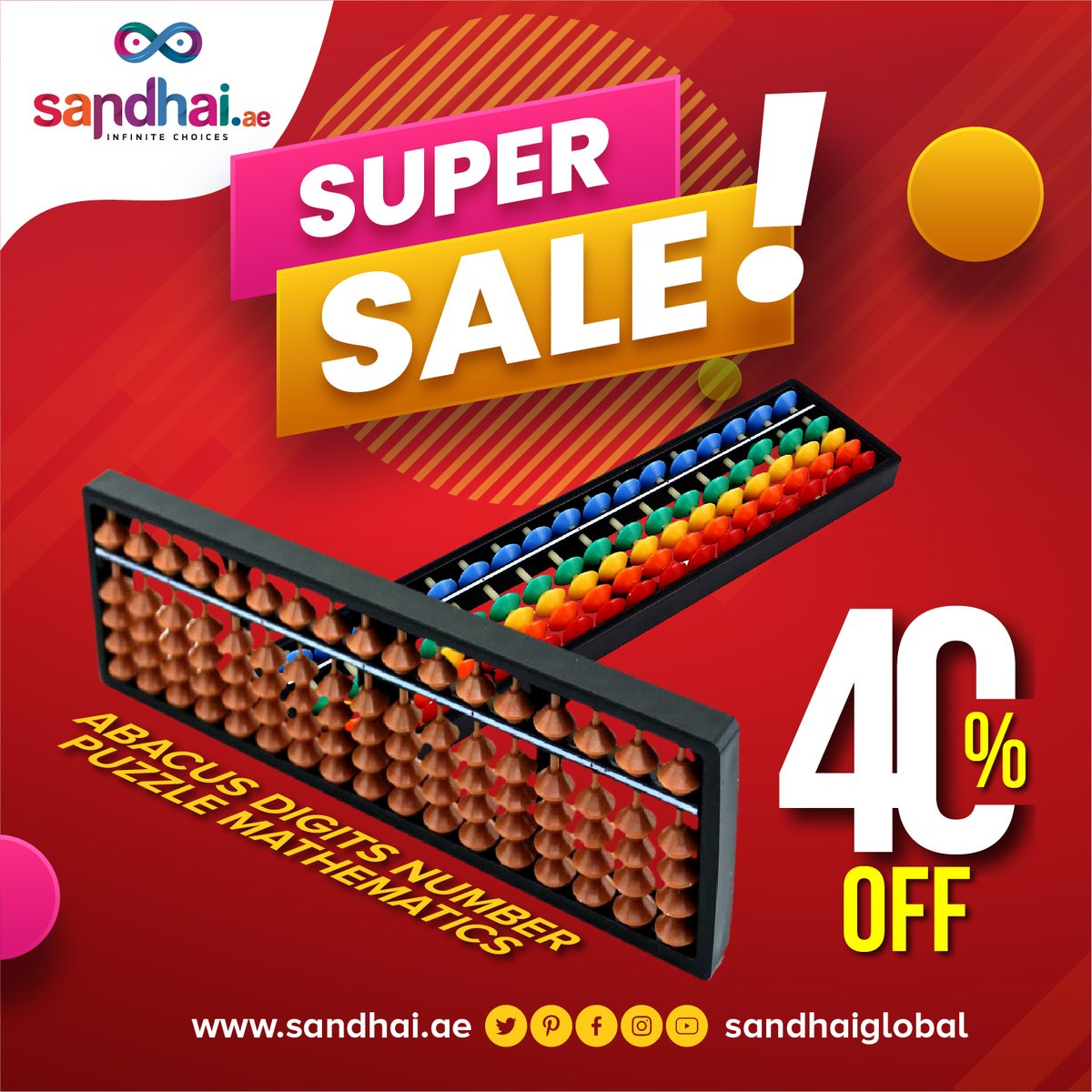 Great Deal...🤩🤩
Flat 40% off Kids Abacus. Different Digits & multicolored abacus available. what are you waiting for?
Shop Now>>sandhai.ae/baby-toddlers
#onlineshoppingsale #offers #sale #canvas #sales #offers #supersale #discount #sandhaiglobal #onlinesites #stationery #labitem