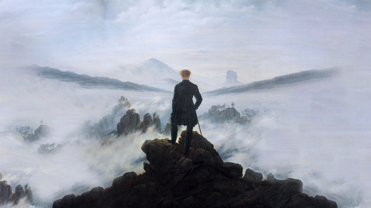 xtianolive's tweet photo. Hoy en clase, mientras les hablaba del Romanticismo, de la exaltación del yo y del valor de la naturaleza, les he proyectado la obra más emblemática de Friedrich. Entonces un alumno ha dicho que le recordaba a una imagen del videojuego Zelda: Breath of the Wild. https://t.co/pUieNZjTDO