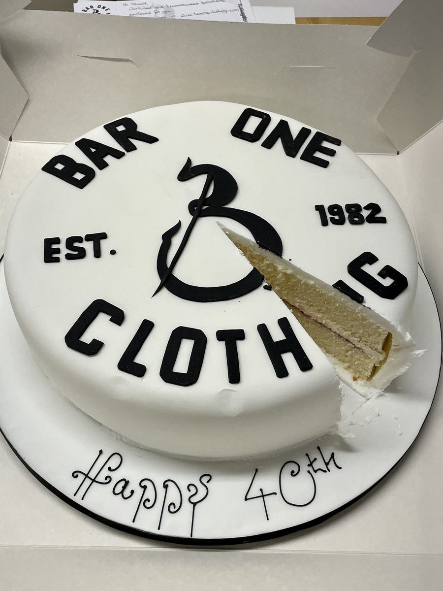 BarOneClothing's tweet photo. 40 years!!?! … piece of cake! 🎉🍰 Thanks for all the support, here’s to the next 40. https://t.co/MfpIMunVY3