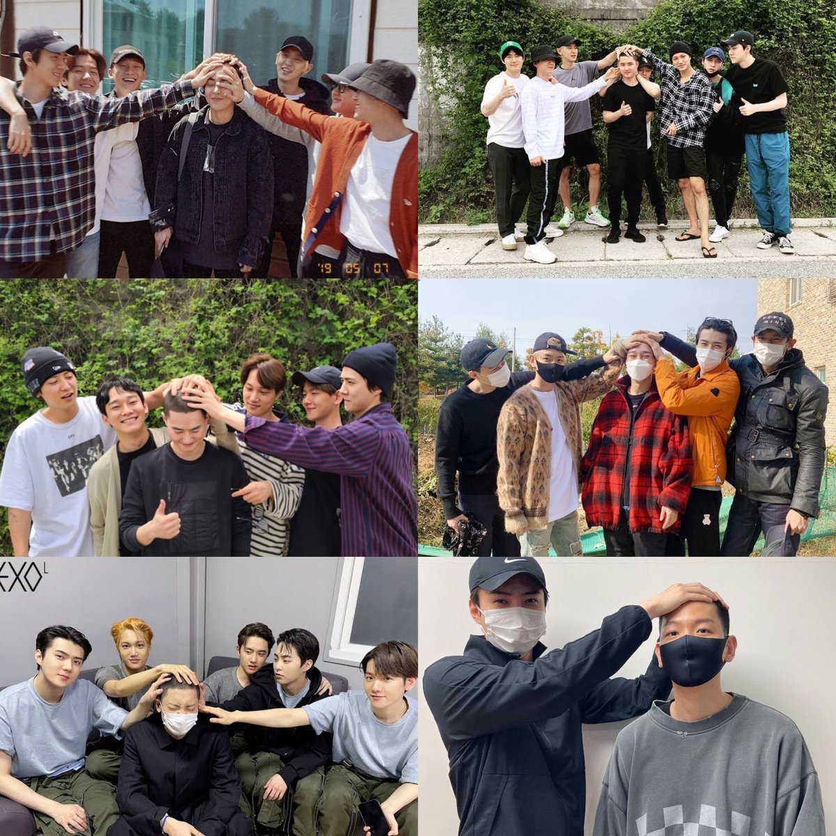 baekiosh's tweet photo. EXO comenzando la tradición de tomarse una foto grupal tocando la pelada del miembro que se enlista, y ver como otros idols lo quieren imitar te das cuenta que EXO ES EL ESTÁNDAR https://t.co/WBJSbMzuw2
