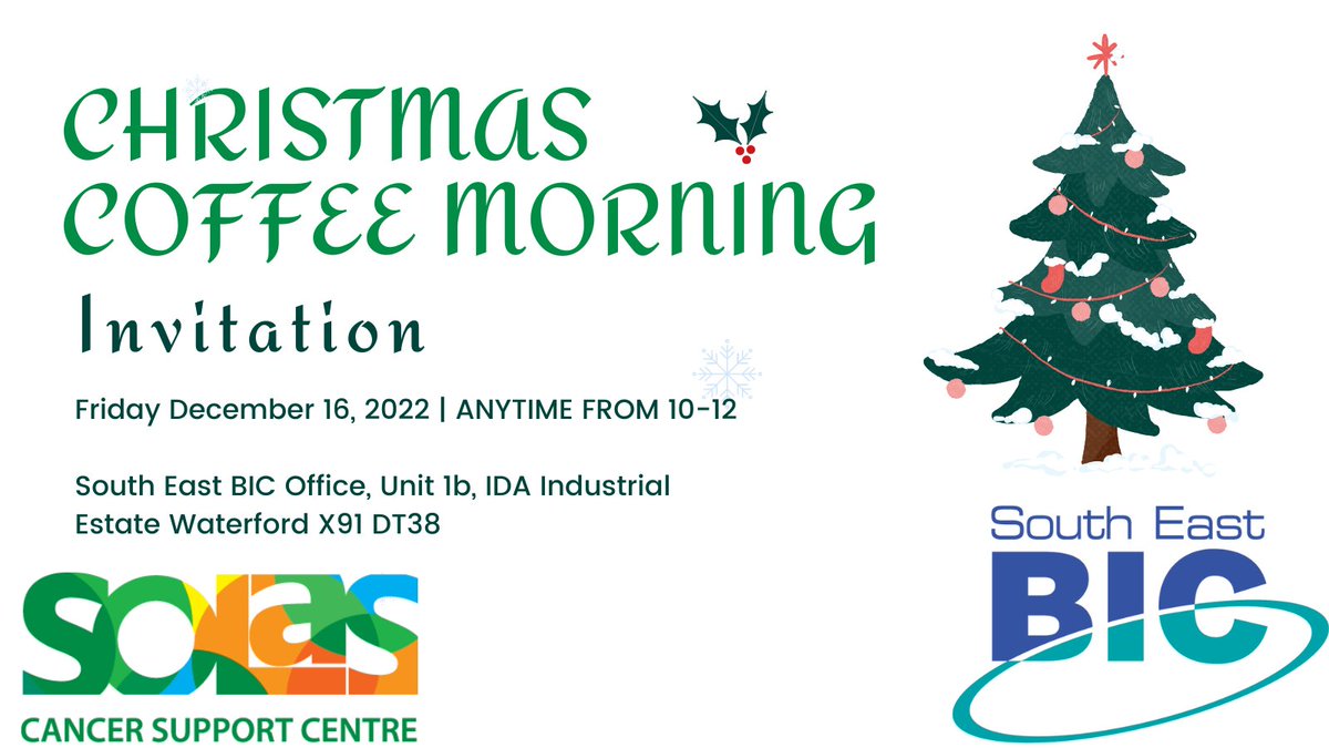 Propelor BIC (the new name for South East BIC) (@propelorbic) on Twitter photo COFFEE MORNING this Friday - all welcome to join us for coffee/tea and homemade treats in aid of <a href="/SolasCentre/">Solas Centre</a> at our office in #Waterford - anytime between 10-12. Delighted to support this wonderful charity. See you on Friday! #Christmas COFFEE MORNING this Friday - all welcome to join us for coffee/tea and homemade treats in aid of <a href="/SolasCentre/">Solas Centre</a> at our office in #Waterford - anytime between 10-12. Delighted to support this wonderful charity. See you on Friday! #Christmas