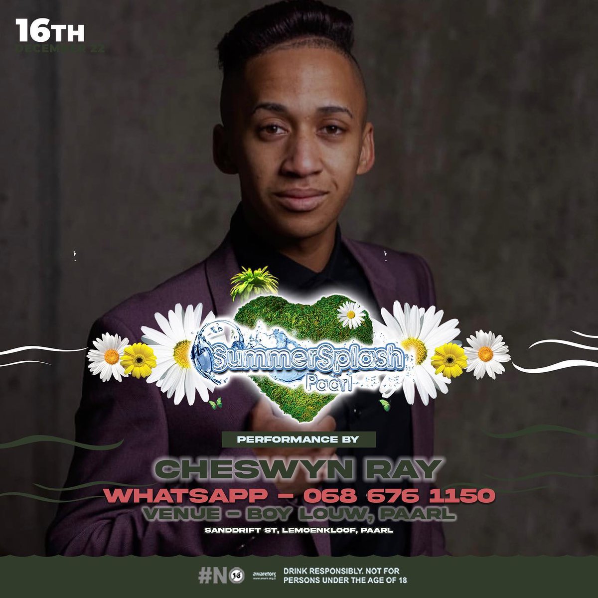 Live performance by 
@djzinhle @earlybmusic @youngstacpt @twinzspin
<a href="/djdrjules/">Dr Jules</a> @iamjustinvega <a href="/djkixi/">Kixi</a> @jmd_dj_  @seve_musickid @ivbeats @cheswyn_r  @iamdjavon  @numonic_sa <a href="/neil/">Neil Drumm</a>.karsten @diggy.cpt 
Venue - Boy Louw, Paarl. Sanddrift St, Lemoenkloof, Paarl
<a href="/SummerSplashPrl/">SummerSplashPaarl</a>