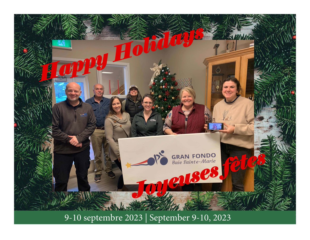 Joyeuses fêtes de l'équipe du Gran Fondo Baie Sainte-Marie! Marquez vos calendriers pour le 10 sept! Les inscriptions seront ouvertes à l'hiver 2023🚲🌲🚲
Happy Holidays from Gran Fondo Baie Sainte-Marie! Mark your calendars for September 10! Registration opens winter 2023 🚲❄️🚲