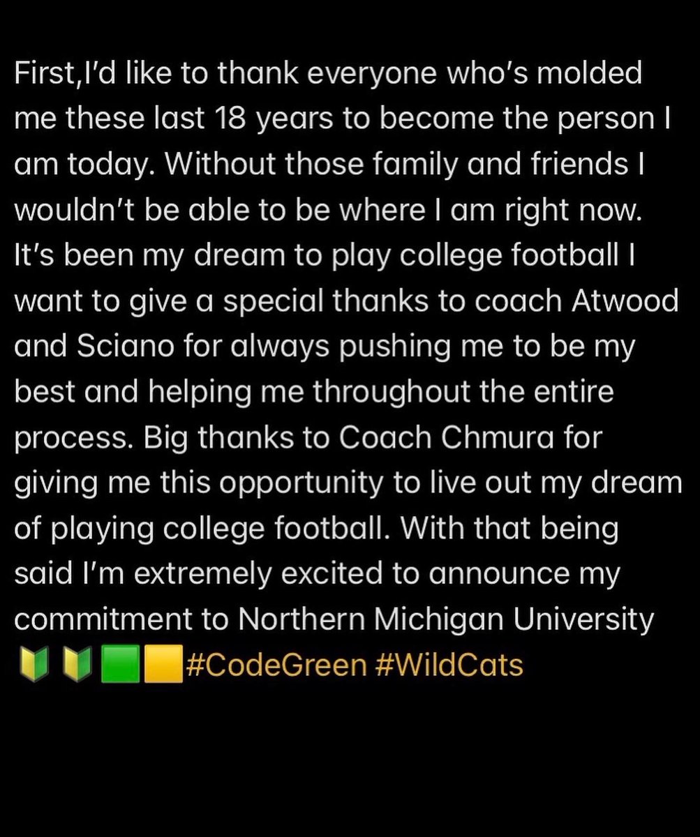 Commited!!🔰🟨🟩 <a href="/WNFball/">Waukesha North Football</a> <a href="/NMU_Football/">NMU Football</a> <a href="/CoachChewy80/">Dylan Chmura</a> <a href="/ScianoCoach/">Vince Sciano</a>
