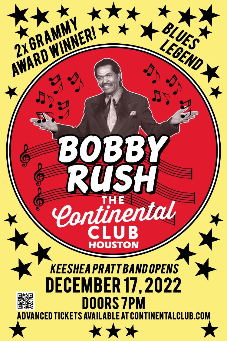 HBS recommends this show! Bobby Rush &amp; Houston's Keeshea Pratt Saturday, December 17th at the Continental Club, 3700 Main St., in Houston. Music begins at 8 pm. @andrewdansby <a href="/BluesFoundation/">The Blues Foundation</a>  <a href="/txmusicoffice/">Texas Music Office</a> <a href="/ThePhantomTX/">Chris Gray</a> <a href="/chuyelcucuy/">jesse sendejas</a> <a href="/joeyguerra/">Joey Guerra 🪩</a> <a href="/AlternativeHou/">Alternative Houston</a> <a href="/continentalclu3/">continentalclub</a>