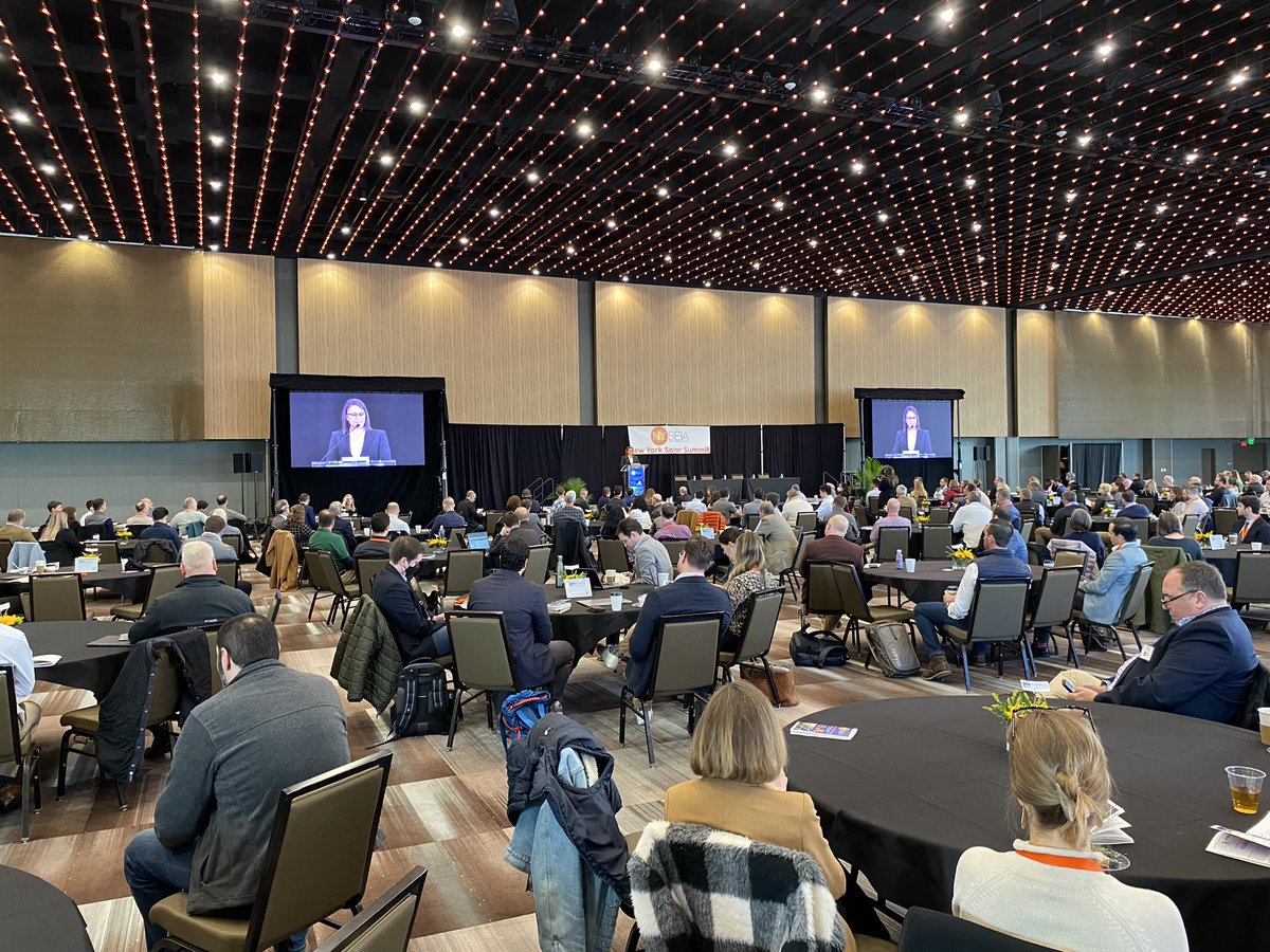 Doreen_M_Harris's tweet photo. It was a massive turnout today @NYSEIA for the Solar Summit!  I was thrilled to share the critical role of distributed #solar in NY’s decarbonization strategies &amp; #climategoals along with how @NYSERDA’s #NYSun program is supporting industry growth. https://t.co/ujQvChybBo