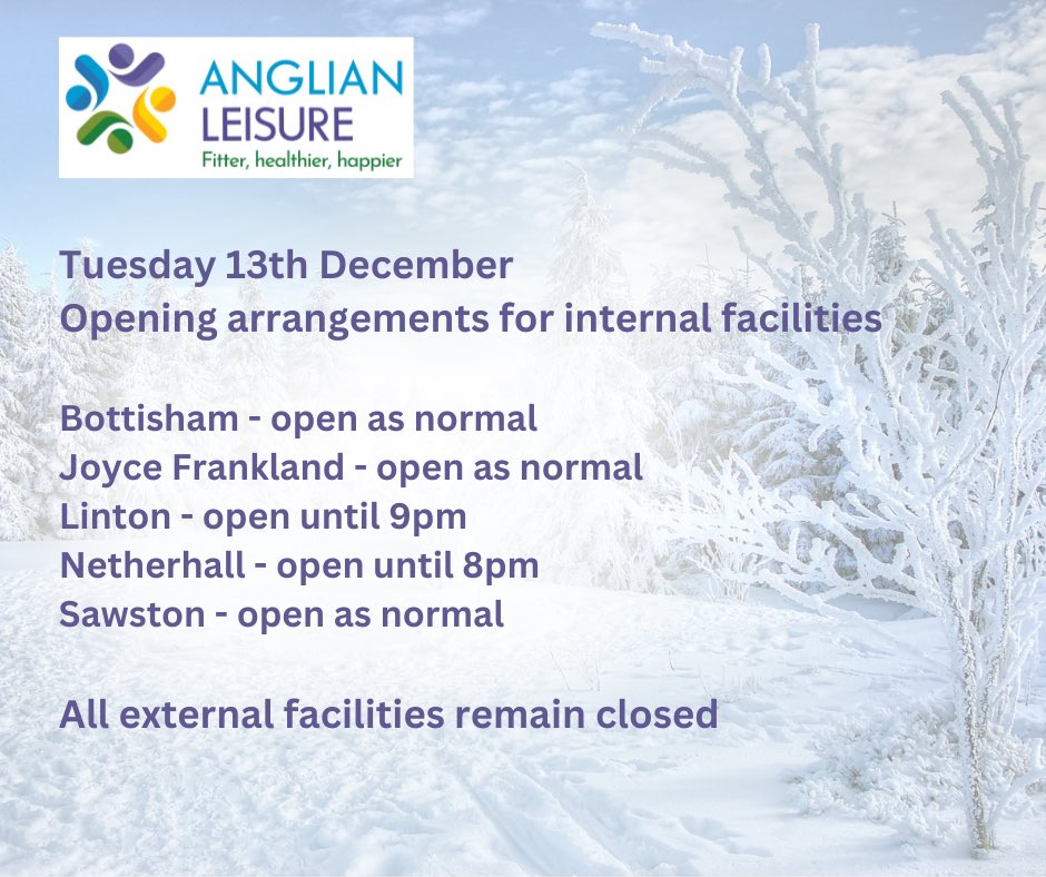 Todays opening arrangements ….
Avoid these icy conditions by joining us at the gym!

#staysafe #snowfun #fitterhealthierhappier #snowday #itsbeginningtolookalotlikechristmas