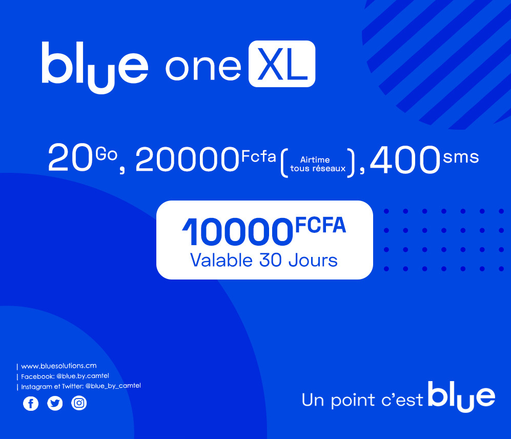blue_by_camtel's tweet photo. Découvre Blue One XL 20 Go d'internet en 4G (puis illimité en 3G), 20 000 unités d'appels tous réseaux, 400 sms vers Blue, à FCFA 10 000 par mois.
Tape *825*5*1*1*5#
#UpgradeTaLife https://t.co/7J41OYmIIO