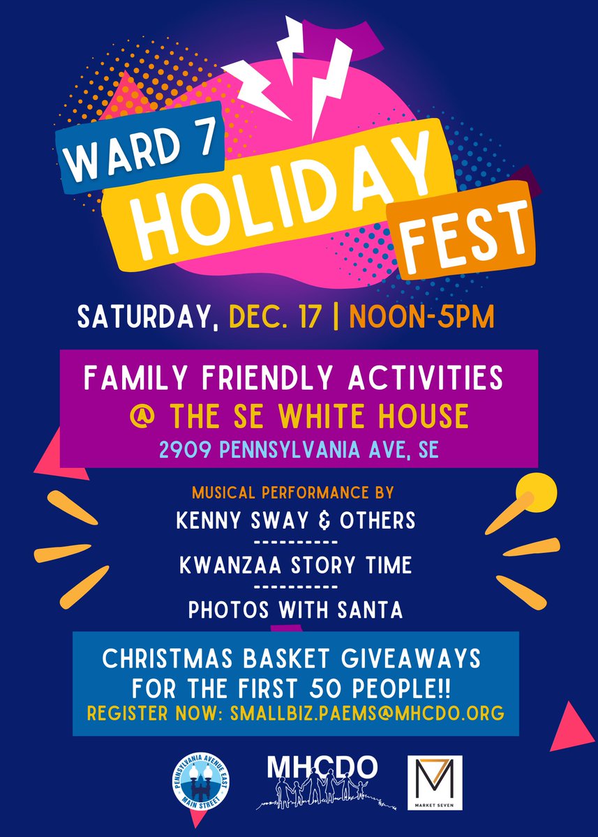 What are your wishes this holiday season? Come share them with Santa at the #ward7 holiday fest this weekend! Featuring 2 locations packed with family friendly activities (2909 Penn Ave, SE/2826 Q St, SE)!!! #paems #supportsmallbusiness #shopsmall #holidaymarket #bringafriend