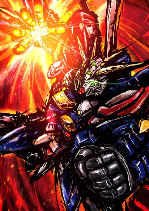 iPadのバッテリー切れで本日これまで。背景、1枚目のがスッキリとガンダムがメインで引き立つ感じするけど、俺の画風だと2枚目で、1枚目のようにガンダムが背景に沈まないようにしたいけど、どーにも上手くいかん!まあ、明日考えてみよ 