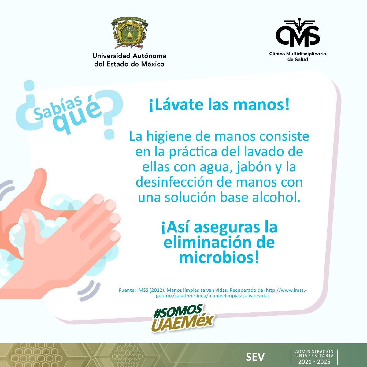 CMSUAEMex's tweet photo. Una forma de eliminar microbios es ¡lavarse las manos¡
#TipsCMS  
#SomosCMSUAEMéx      
#SomosUAEMéx https://t.co/K4DLOzpBXA