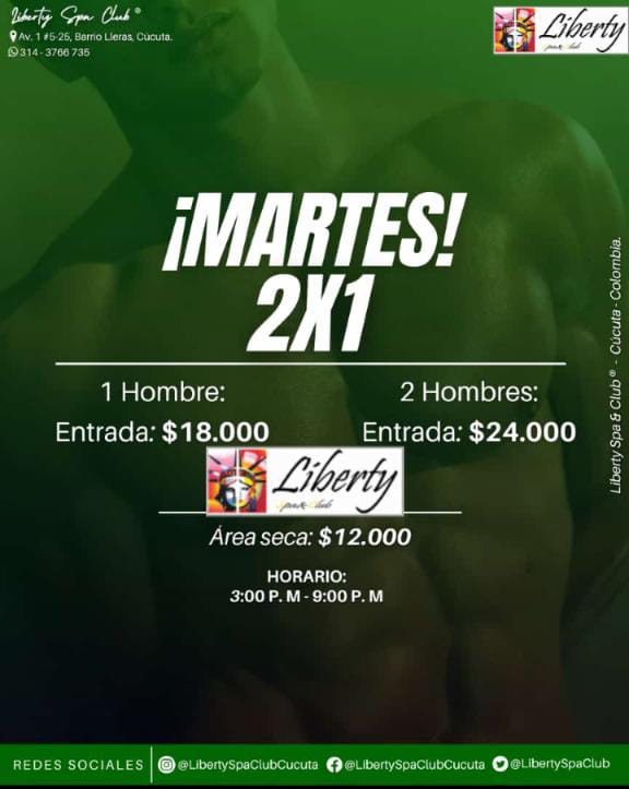 LibertySpaClub's tweet photo. Hoy es martes 2x1 disfruta de nuestro servicio con amigo o pareja #libertyspaclub https://t.co/F6bi9fmTm1