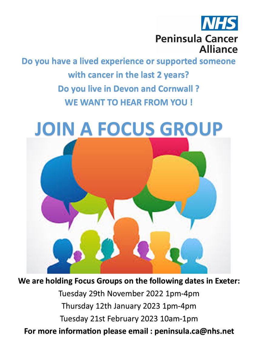 Peninsula Cancer Alliance (@peninsulacancer) on Twitter photo We are still seeking patients/carers to join our two remaining focus groups on the MySunrise App and Health Inequalities ! All travel expenses will be reimbursed.
<a href="/MySunriseApp/">MySunrise Cancer Companion</a> <a href="/forcecancer/">FORCE Cancer Charity</a> <a href="/CoveMacmillan/">The Cove Macmillan Support Centre</a> <a href="/MustardTreePlym/">Mustard Tree Macmillan Cancer Support</a> @overandaboveNHS <a href="/RoyalDevonNHS/">Royal Devon NHS</a> <a href="/UHP_NHS/">University Hospitals Plymouth NHS Trust</a> <a href="/TorbaySDevonNHS/">Torbay and South Devon NHS Foundation Trust</a> We are still seeking patients/carers to join our two remaining focus groups on the MySunrise App and Health Inequalities ! All travel expenses will be reimbursed.
<a href="/MySunriseApp/">MySunrise Cancer Companion</a> <a href="/forcecancer/">FORCE Cancer Charity</a> <a href="/CoveMacmillan/">The Cove Macmillan Support Centre</a> <a href="/MustardTreePlym/">Mustard Tree Macmillan Cancer Support</a> @overandaboveNHS <a href="/RoyalDevonNHS/">Royal Devon NHS</a> <a href="/UHP_NHS/">University Hospitals Plymouth NHS Trust</a> <a href="/TorbaySDevonNHS/">Torbay and South Devon NHS Foundation Trust</a>