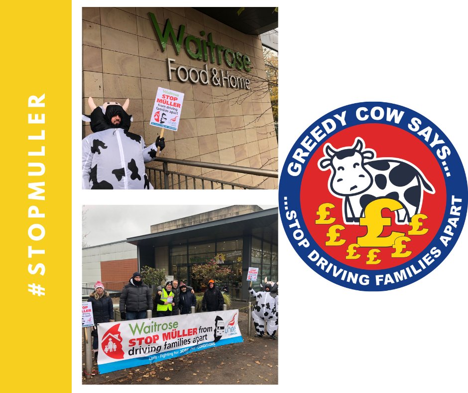 STOP_MULLER's tweet image. The #greedycow had a busy day, here we are in #Leeds calling on @waitrose to stop burying their heads in the sand when it comes to this dispute with #Müller. Our message is clear: stop driving families apart &amp;amp; meet with @unitetheunion! 

#STOPMULLER #RiceRiceBaby