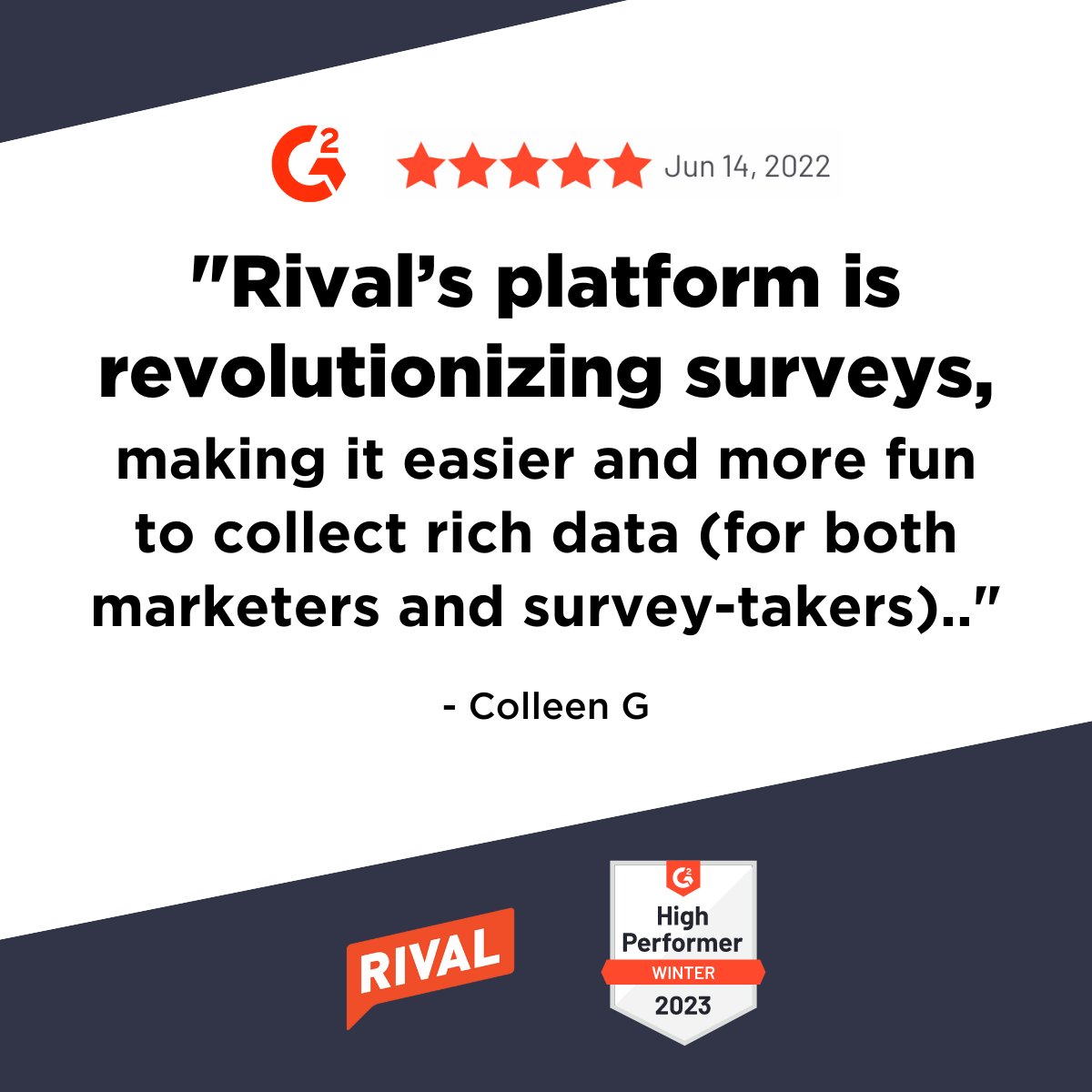 Excited to see @rivaltechco in G2's Winter 2023 report as a High Performer. 

A big thanks to our customers for the love and to our team for continuing to innovate. More to come in 2023.

For anyone curious, our G2 page is here: g2.com/products/rival… #mrx