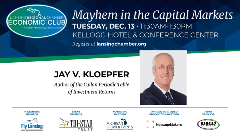 We are thrilled to be joined Jay Kloepfer, executive vice president and the director of Capital Markets Research group at today's #EconClub! Thank you for taking the time to speak to Greater Lansing's business community about the economic expectations for 2023! #EconClub