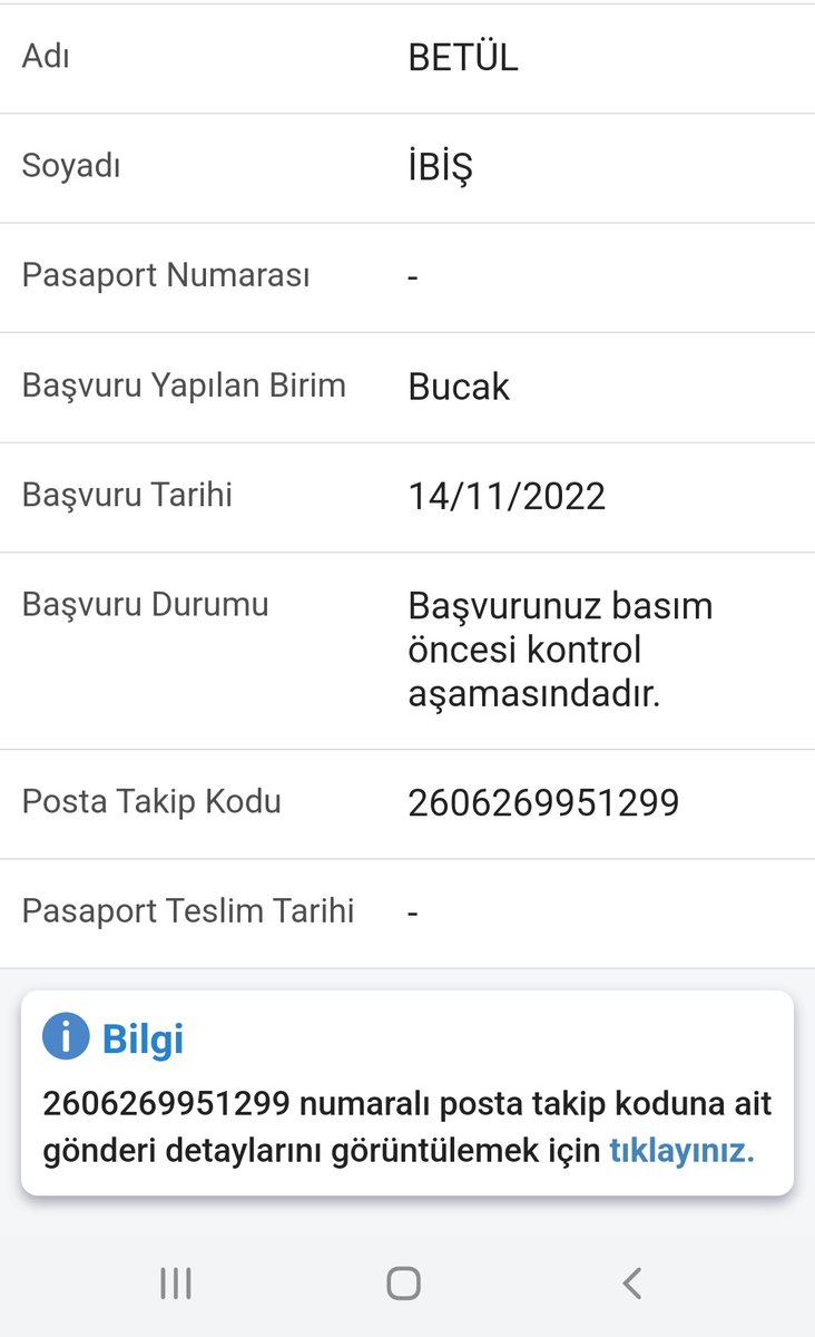 14.11.2022'de kızımın pasaportu icin basvuru yaptık. Hala kontrol aşamasında gösteriyor. Kızımın vize süreci için pasaporta ACILEN ulaşmamız gerekiyor. LUTFEN MAGDURIYETIMIZI GIDERILMESINI RICA EDIYORUM <a href="/TCNufusDestek/">NVİDestek</a> <a href="/TCNufus/">Nüfus ve Vatandaşlık İşleri Genel Müdürlüğü</a>