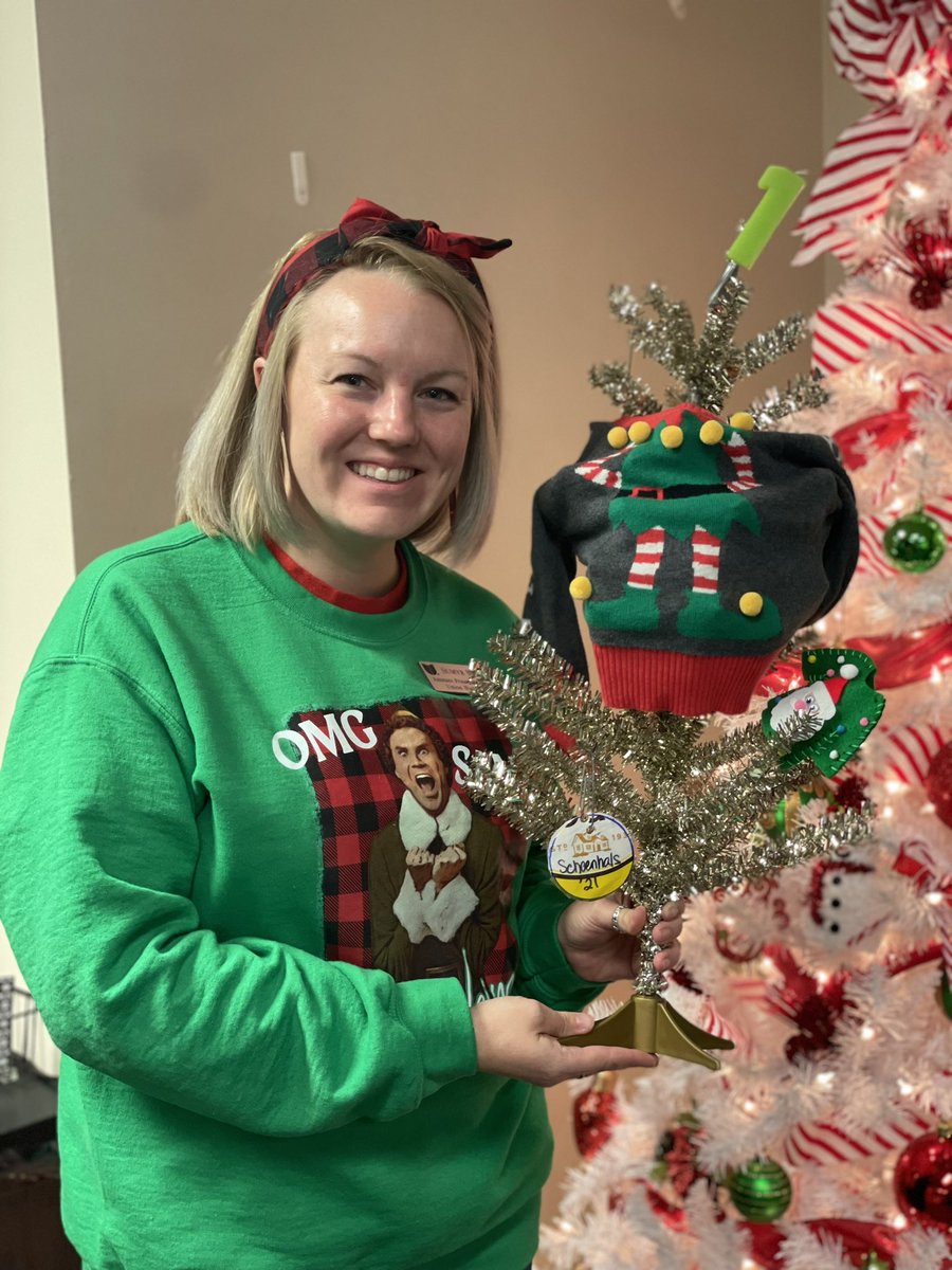 Congratulations to c/o 2025 A-K attendance secretary Ms. Moffitt for winning our ugly holiday sweater contest last Friday!  Thanks to our partners at <a href="/hideawaypizza/">Hideaway Pizza 🍕</a> for helping us spoil her!
