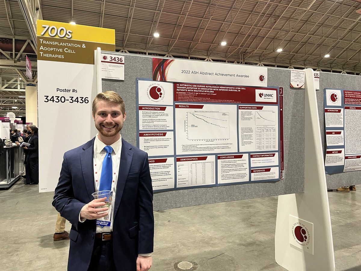 Christopher D'Angelo (@crdangelo9) on Twitter photo Outstanding poster presentation by UNMC med student <a href="/MGromowsky/">Matthew Gromowsky</a> and congrats on ASH abstract award with co-auths <a href="/nsc_natalie/">Natalie Callander</a> <a href="/MdZhubin/">Zhubin Gahvari MD</a> on our work on the impact of antibiotics on outcomes post transplant in myeloma! Could be gut microbiota related?? 🤔🤓 #ASH22 <a href="/UNMCHemeOnc/">UNMC Heme Onc</a> Outstanding poster presentation by UNMC med student <a href="/MGromowsky/">Matthew Gromowsky</a> and congrats on ASH abstract award with co-auths <a href="/nsc_natalie/">Natalie Callander</a> <a href="/MdZhubin/">Zhubin Gahvari MD</a> on our work on the impact of antibiotics on outcomes post transplant in myeloma! Could be gut microbiota related?? 🤔🤓 #ASH22 <a href="/UNMCHemeOnc/">UNMC Heme Onc</a>