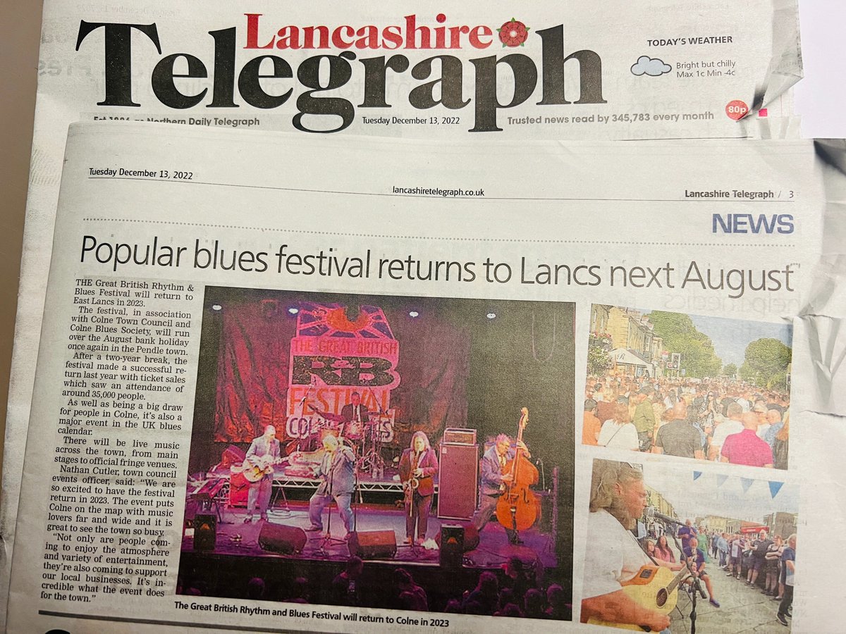 ColneBlues's tweet photo. 'Popular blues festival returns to Lancs next August'

Great to see news of next year's Great British Rhythm &amp; Blues Festival featured in today's @lancstelegraph 🙌

Read more 👇

https://t.co/MSsyA76XBg https://t.co/lasdooUySw