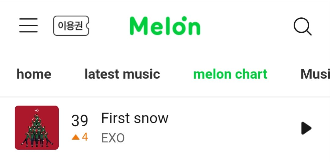 legendsexo_'s tweet photo. EXO's First Snow is charting at #39 on Melon 24 hours hit 🔥 https://t.co/pF6NpYt5fT