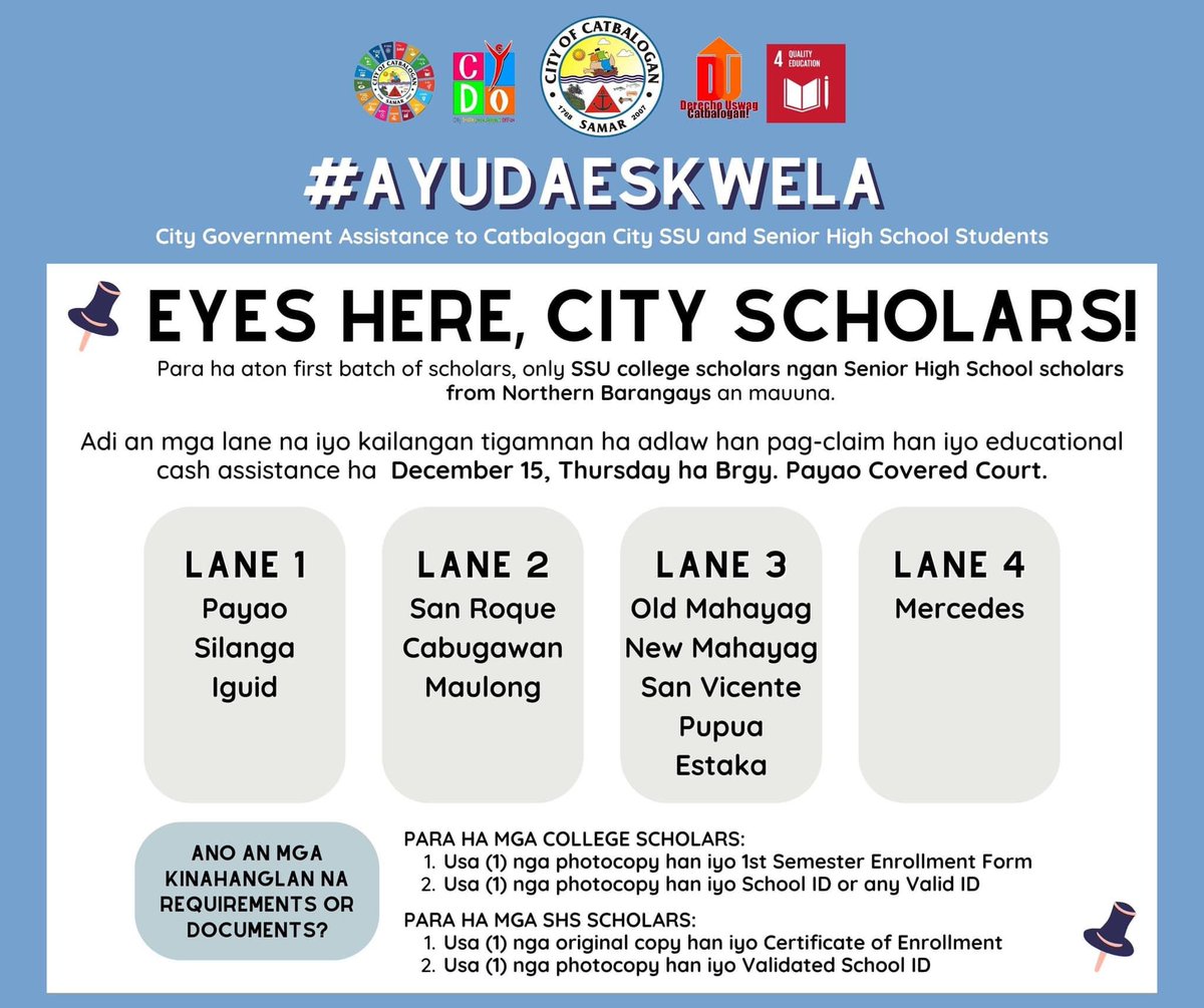 EYES HERE, #AYUDAESKWELA BENEFICIARIES!

#CPYDO #catbalogancity #kabataankatbalogan #ayudaeskwela #derechouswagcatbalogan #qualityeducation