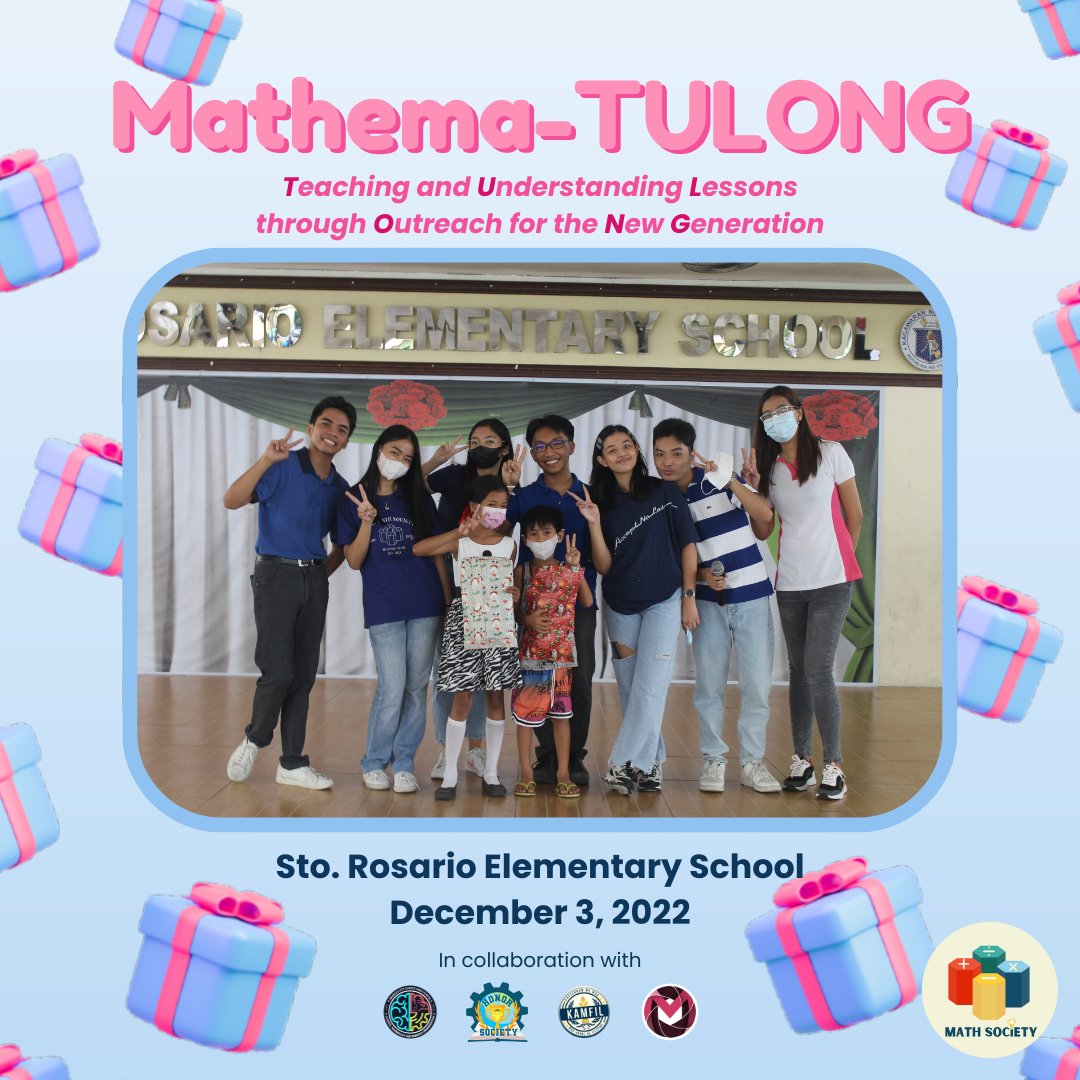 acsci_mathsoc's tweet photo. This season of giving 🎁, the "Mathema-TULONG: Teaching and Understanding Lessons through Outreach for the New Generation" of Math Society, together with HonSoc, MACRO, KaMFil, and ASTRO of Angeles City Science High School 💡 https://t.co/wvzDPrPgbQ