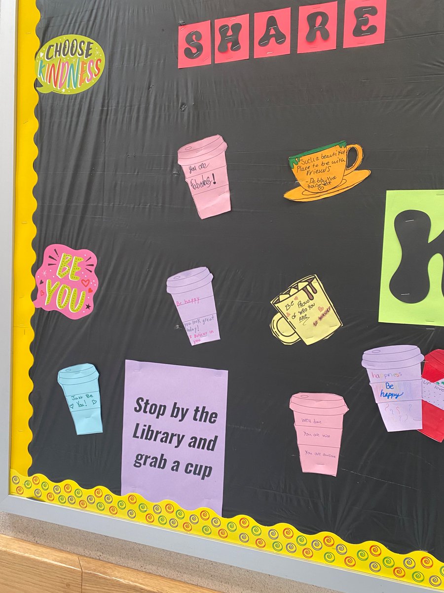 DedhamMSLibrary's tweet image. I cannot overstate how much I love this kindness bulletin board. These sentiments came from students, and we pass them every day! 💕