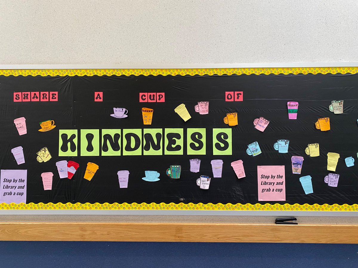 DedhamMSLibrary's tweet image. I cannot overstate how much I love this kindness bulletin board. These sentiments came from students, and we pass them every day! 💕