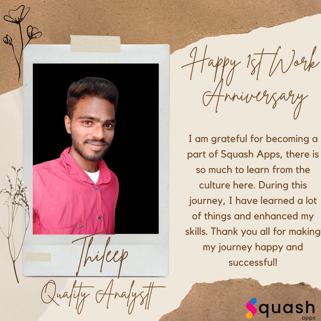 squashapps's tweet image. Happy 1st Work Anniversary Thileep Kumar! 🤗

Thank you for the hard work you have put into this past year. Congratulations! 😇

#workanniversary #squashapps #appdevelopmentcompany #team #support #celebration #employeeexperience #december2022 #ThankYouEXO