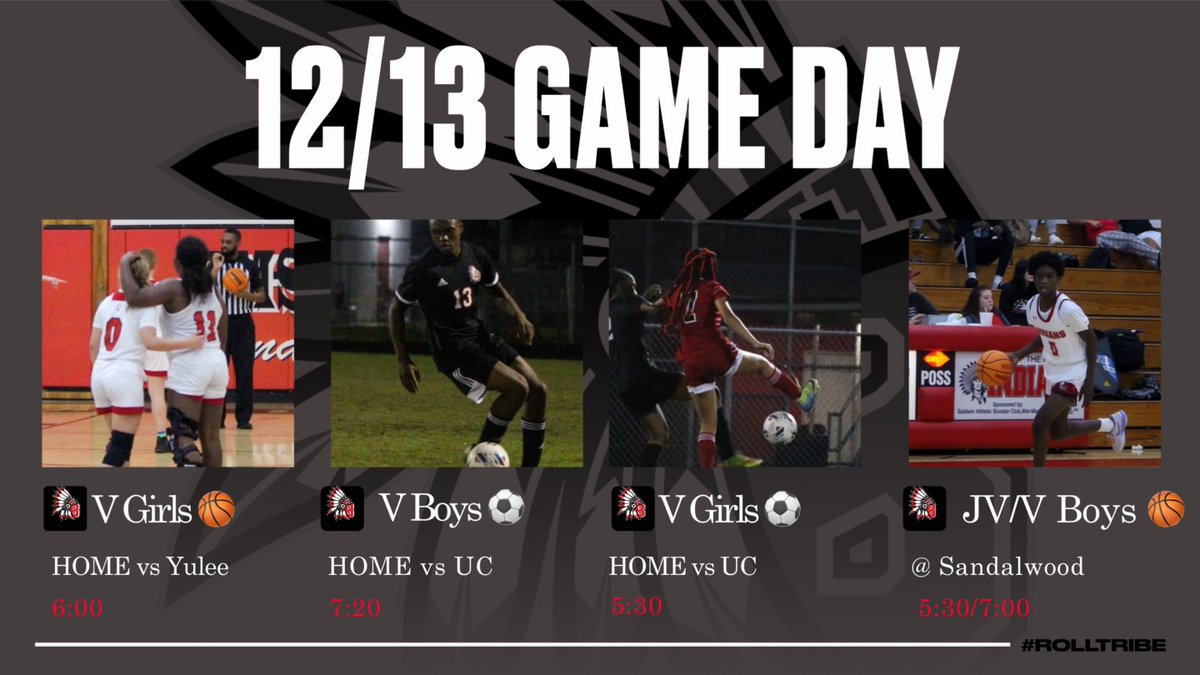 Come out and enjoy a nice evening of Varsity Girls Basketball and Varsity Girls/Boys Soccer! Also good luck to our JV/V Boys Basketball as they travel across town to Sandalwood. #TribeLife