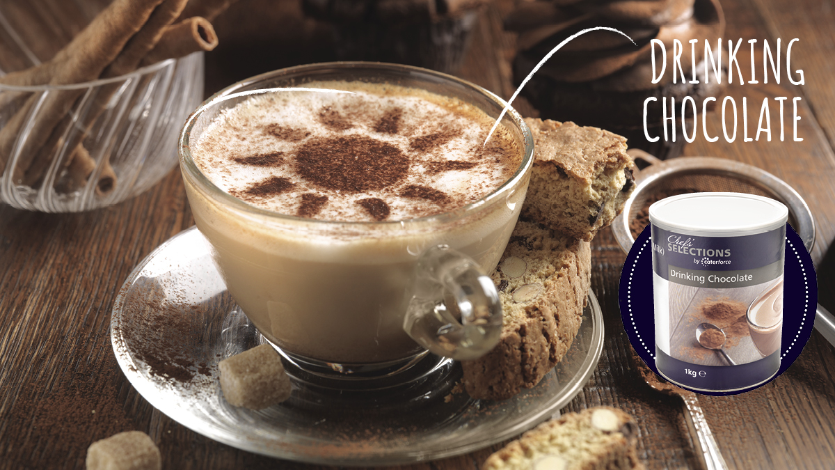 It's National Hot Chocolate Day today. At this time of year nothing beats a creamy hot chocolate. Our Chefs' Selections drinking chocolate, aerosol cream and chocolate powder goes down a treat!