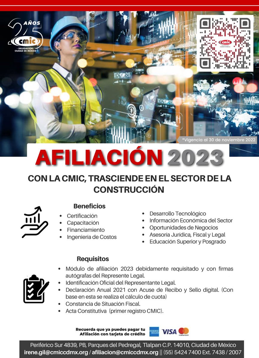 CMIC_CDMX's tweet photo. #BeneficiosCMIC
✔Certificación
✔Capacitación y Educación
✔Financiamiento
✔Ingeniería de Costos
✔Oportunidades de Negocio
✔Asesorías
¡Contáctanos, OBTÉN 25% DESC.!
📧irene.gil@cmiccdmx.org / afiliacion@cmiccdmx.org
📞55 5424 7400 Ext. 7438 / 2007
*Vigencia - 31 diciembre https://t.co/yDbjwS7SqS