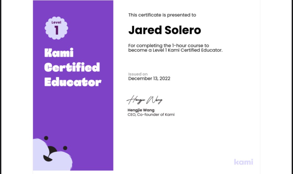MrJSolero's tweet photo. Happy to announce I’m a level 1 Kami Certified Educator! What a great tool to use in the classroom @KamiApp https://t.co/0RumqYFlTS