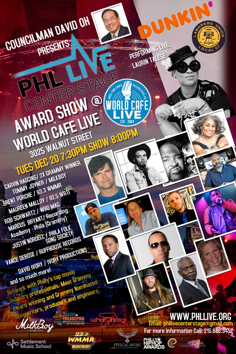 PHLLive1's tweet image. Mark your calendars for our #PHLLIVE Award Show at 
@worldcafelive! Over 50 artists, judges and hosts from 10 genres of music, all convening for the love of Philadelphia artistry! @MrMigtight @CarvinHaggins @Carol_Riddick @YaBigGirlDezzie @jimmydasaint1 @dylanava