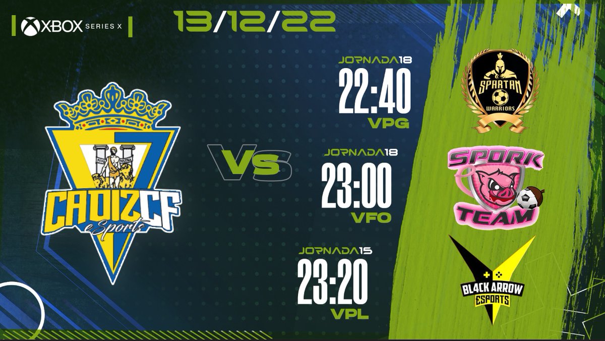 🎮🔥 Nuestros chicos de #Xbox no bajan el ritmo

1⃣
🆚 <a href="/s/">『S』</a>
🏆 <a href="/VPG_Spain/">Virtual Pro Gaming España</a> 
⏰ 22:40h

2⃣
🆚 <a href="/SPORK_TEAM/">SPORK TEAM</a> 
🏆 <a href="/VFOspain_xbox/">VFOspain XBOX</a> 
⏰ 23:00h

3⃣
🆚 <a href="/Bl4cKArroW_Club/">Bl4cK ArroW</a> 
🏆 <a href="/VPLSpain/">VPL Spain</a> 
⏰ 23:20h

💻 twitch.tv/cadiz_esportsx…