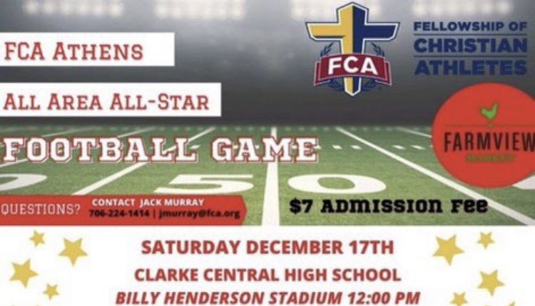 Looking forward to watching <a href="/_MekhiB4/">Mekhi</a> <a href="/GraysonJenkin12/">Grayson Jenkins</a> &amp; <a href="/BryanRoss0305/">Bryan Ross</a> represent SC football this Saturday in the Athens Area FCA All Star game. Kickoff at noon at Clarke Central HS.
#LIVEtheSTANDARD