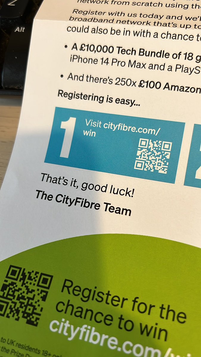 turnipeater's tweet photo. @CityFibre you sent a letter to register for updates and win prizes but the link and QR code don’t work. Please can you look in to this? https://t.co/Uh6esNZwVy
