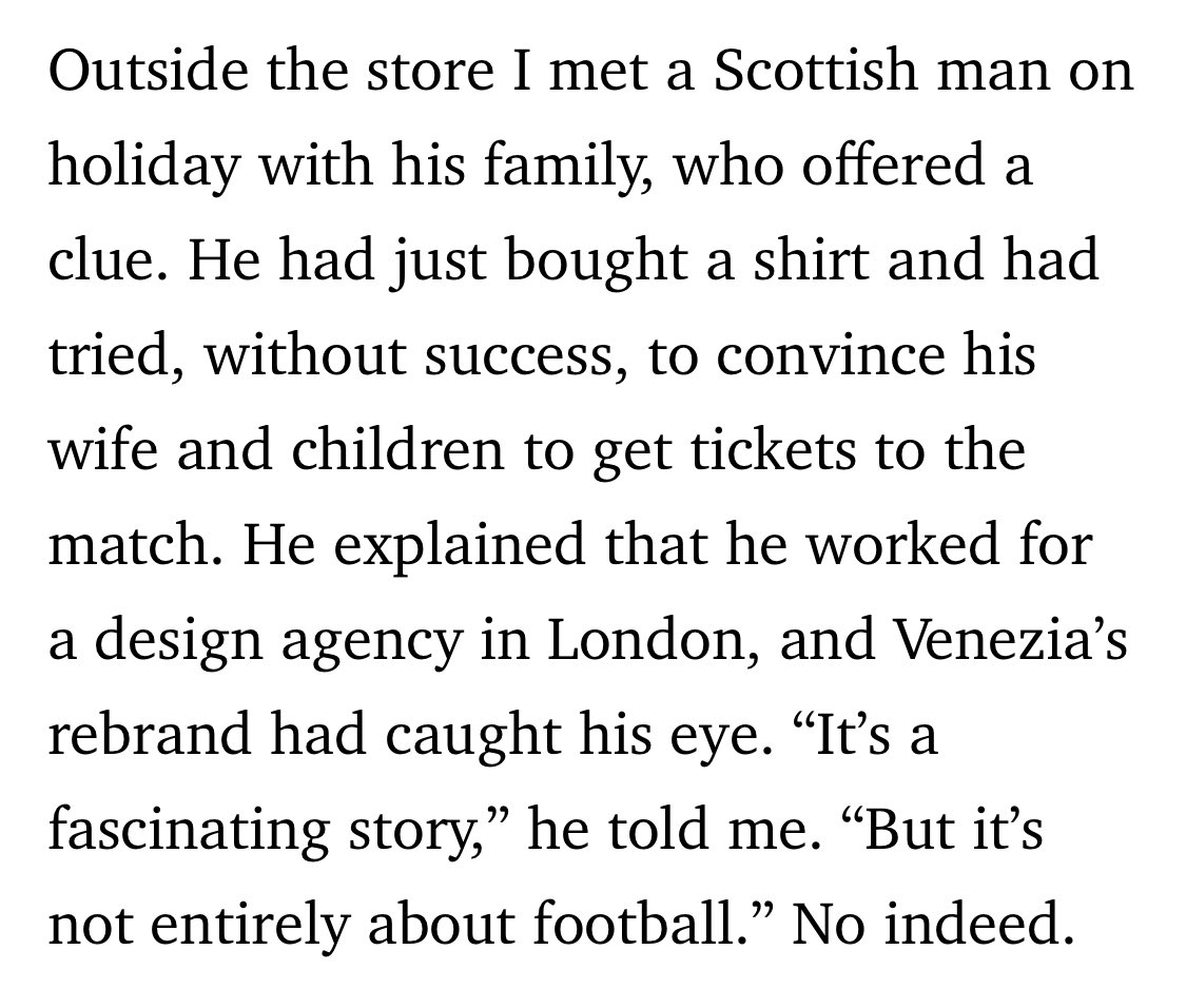 Very amusing. I got chatting to a guy outside the <a href="/VeneziaFC_EN/">Venezia FC</a> store in summer - esquire.com/uk/style/a4209…