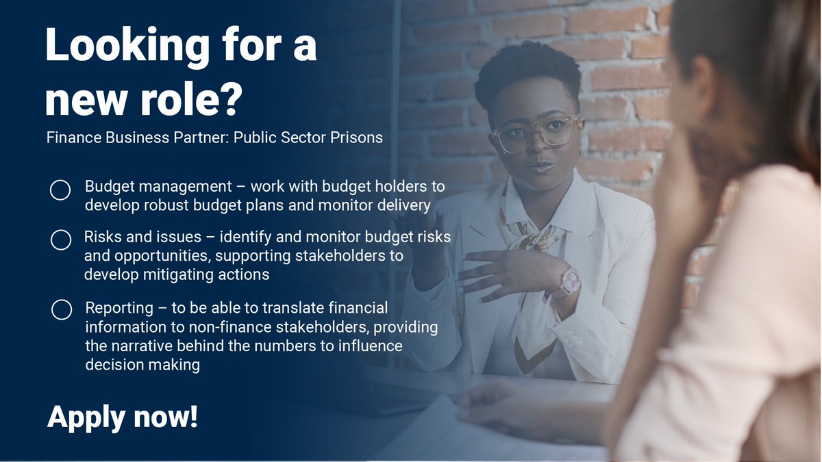 Do you want to be a Finance Business Partner for Public Sector Prisons?

Apply now using this link - bit.ly/3uPv6PP