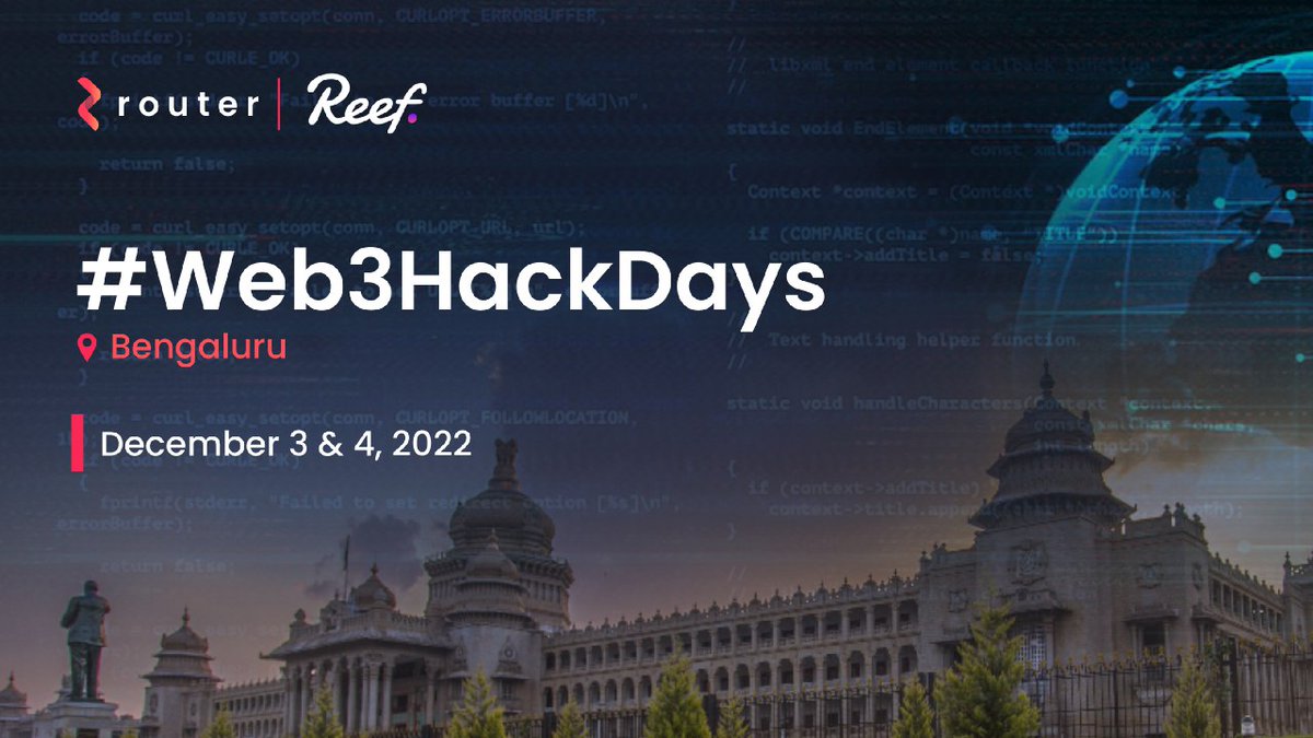 routerprotocol's tweet photo. In November, Router Protocol also announced that it will be partnering with @Reef_Chain for hackathon - #Web3HackDays, to be conducted from December 3 to December 4, 2022 👨💻
11/ https://t.co/y75wY9cndp