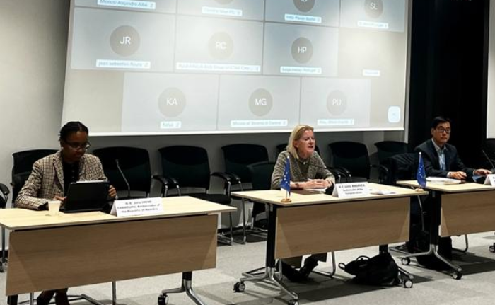 EU_UNGeneva's tweet image. #GlobalGateway is the EU’s offer for sustainable investment to reduce strategic dependencies – for us &amp;amp; partner countries. Today we discuss w @Jamesunctad @PermanentIn🇳🇦 @WHO  &amp;amp; PermReps how Global Gateway initiatives build resilience &amp;amp; support development in partner countries.