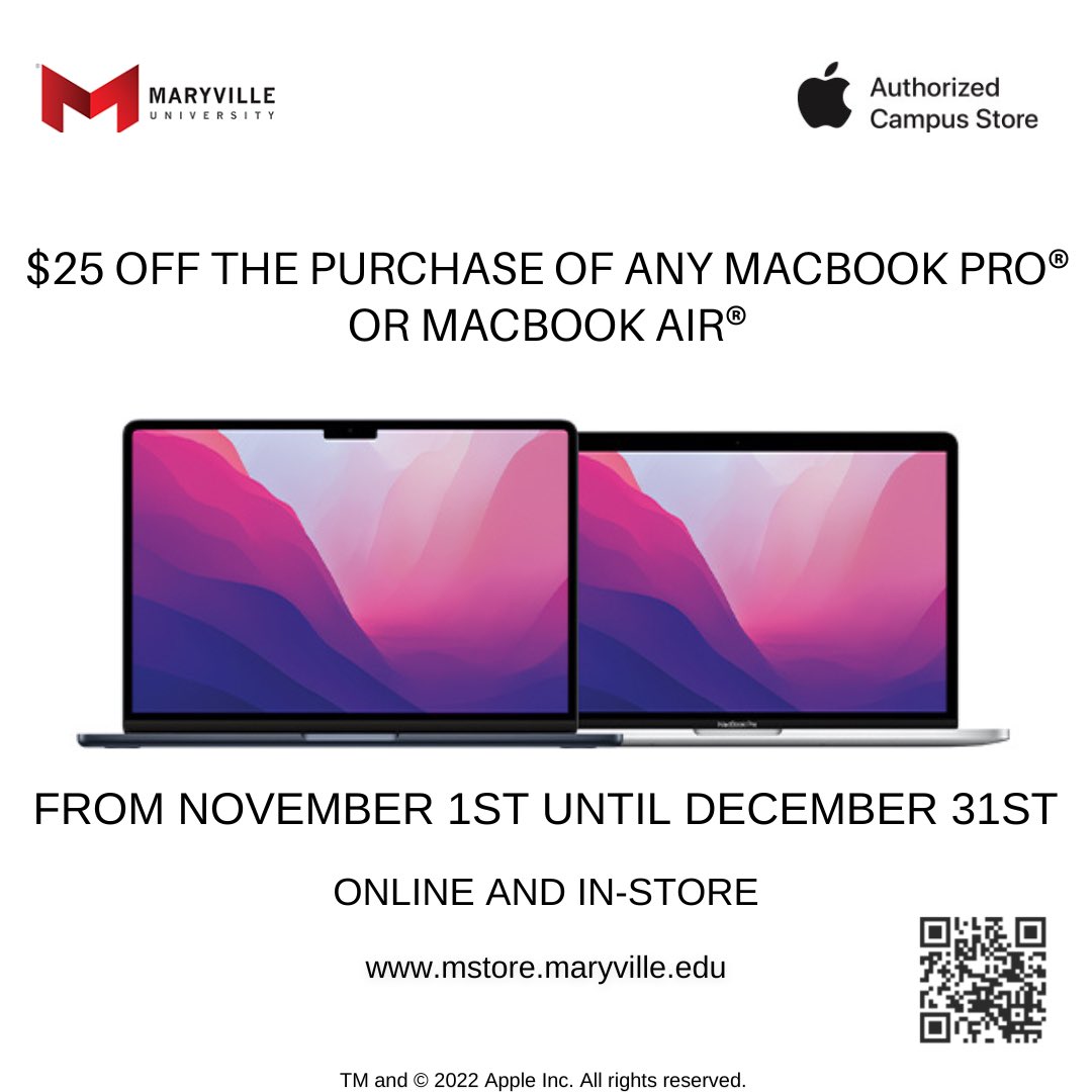 The MacBook sale is still going on! Make your purchase before December 31st for $25 off!!
