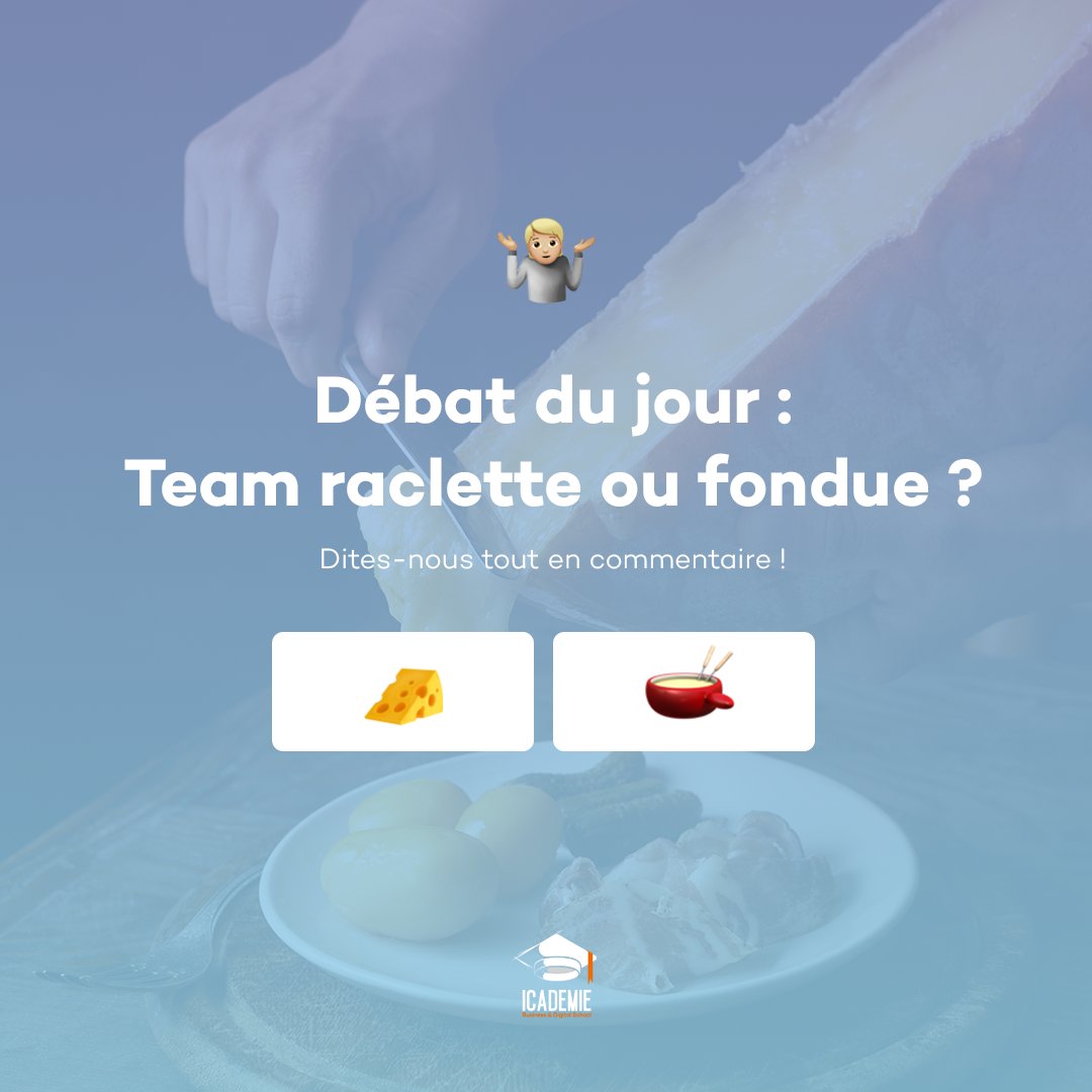 C'est la 𝙟𝙤𝙪𝙧𝙣𝙚́𝙚 𝙢𝙤𝙣𝙙𝙞𝙖𝙡𝙚 𝙙𝙚 𝙡𝙖 𝙧𝙖𝙘𝙡𝙚𝙩𝙩𝙚 ! 🧀

En tout cas chez ICADEMIE nous avons fait notre choix. 🤫

#comnfortfood #raclette #icademie #winteriscoming #food #winter