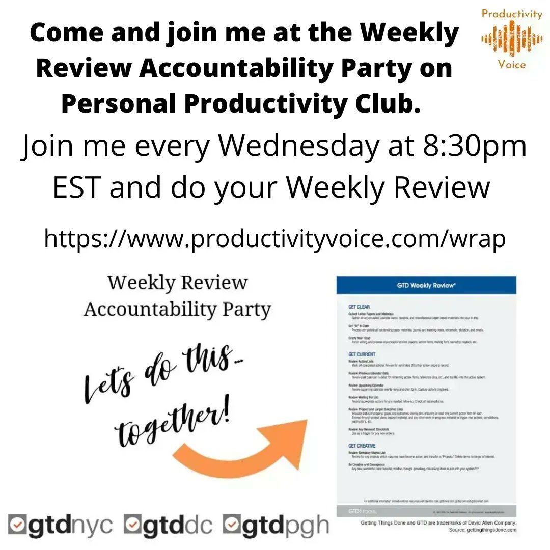 Come join me tomorrow at the Weekly Review Accountability Party on Personal Productivity Club!

#nooffice
#homeoffice
#workfromhome
#nozbeteams
#ipadonly
#personalproductivity
#productivity
#GTD